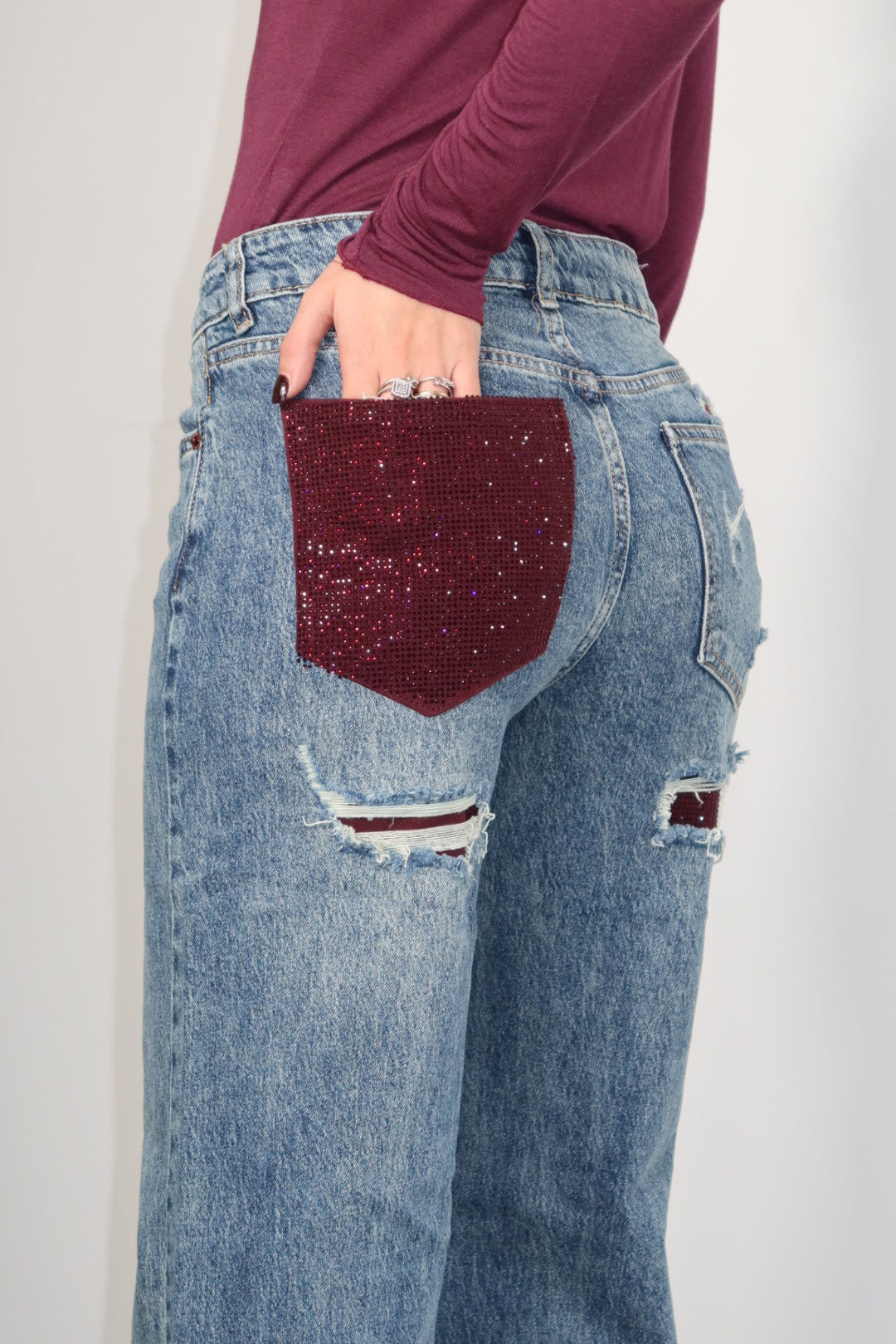 Jeans Burgundy Pocket