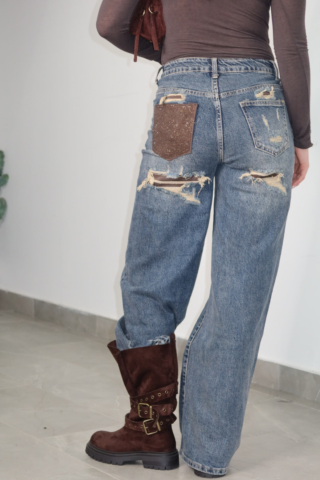 Jeans Brown Pocket
