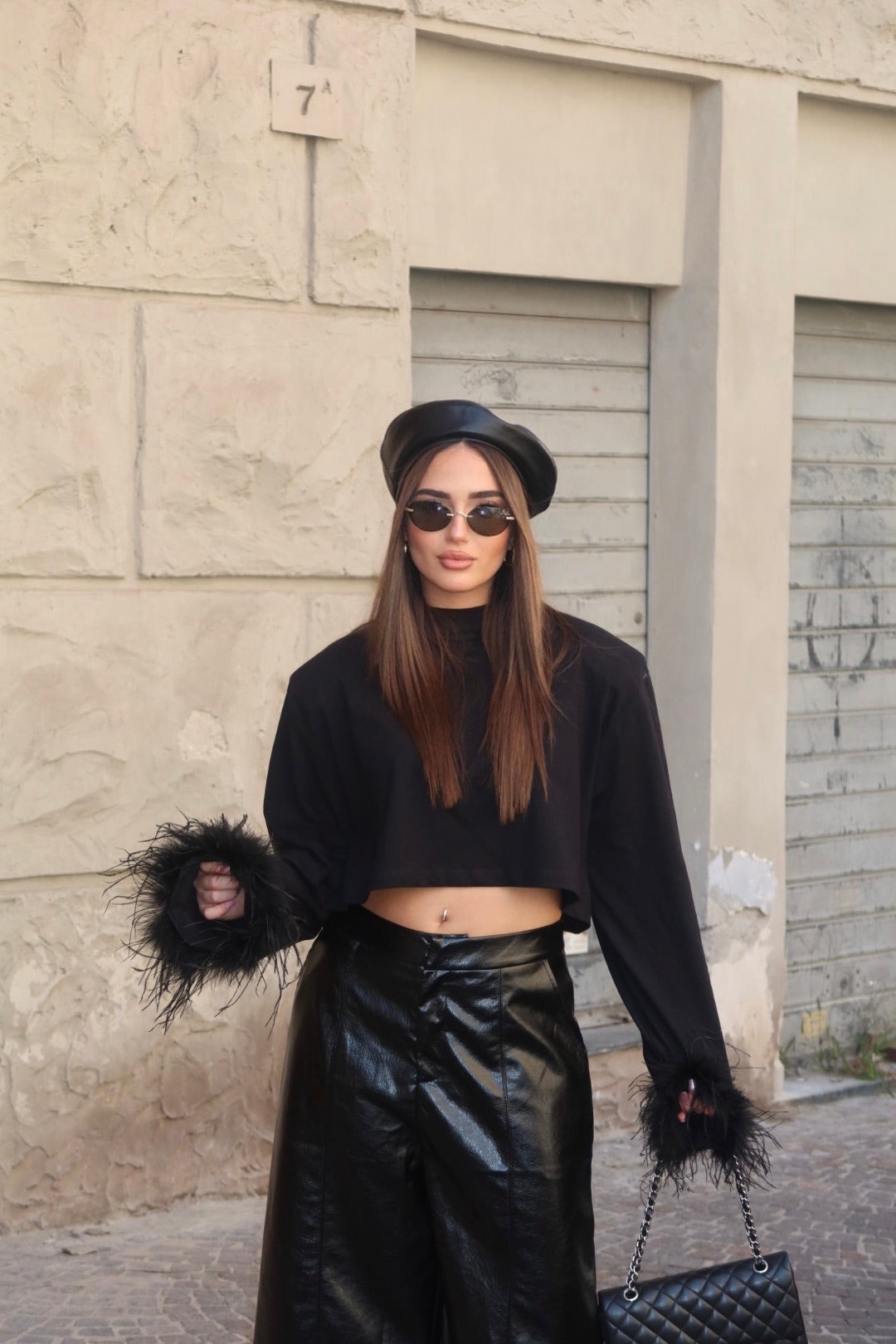 Maglia Crop spalline Plume