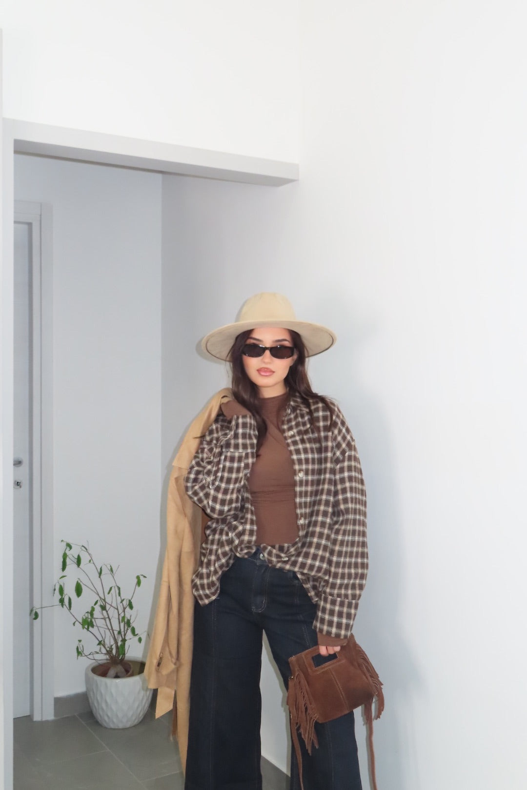 Trench Scamosciato Beige Panna Nero