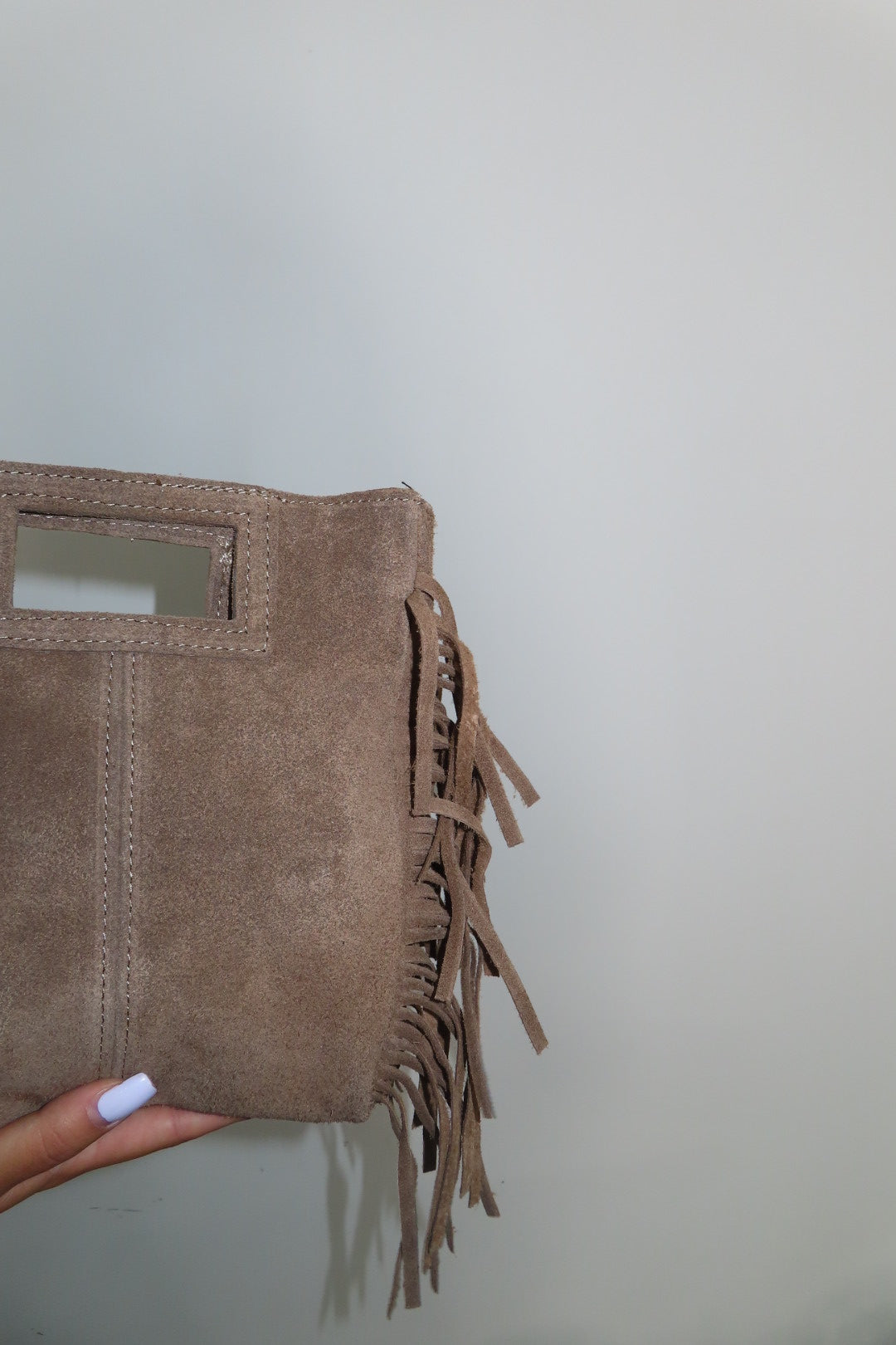 Borsa Camoscio Frange Marrone e Tortora nera Marrone chiaro