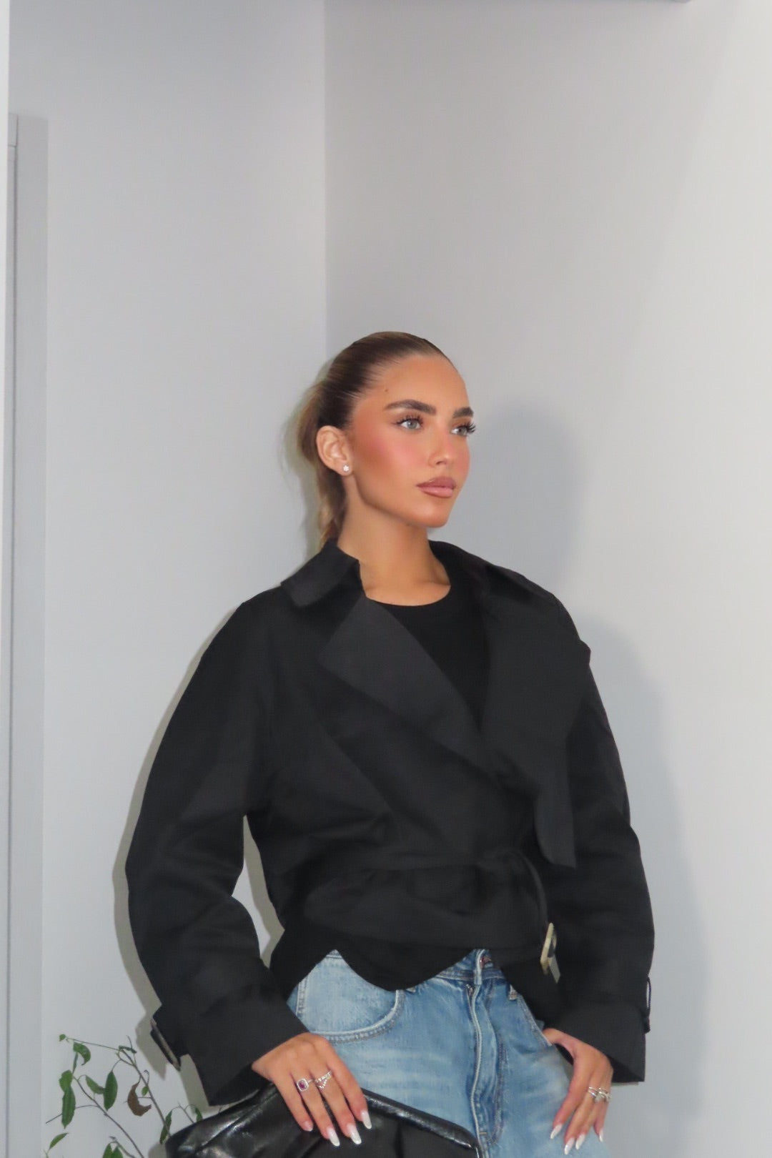 Mini trench beige e nero ghiaccio