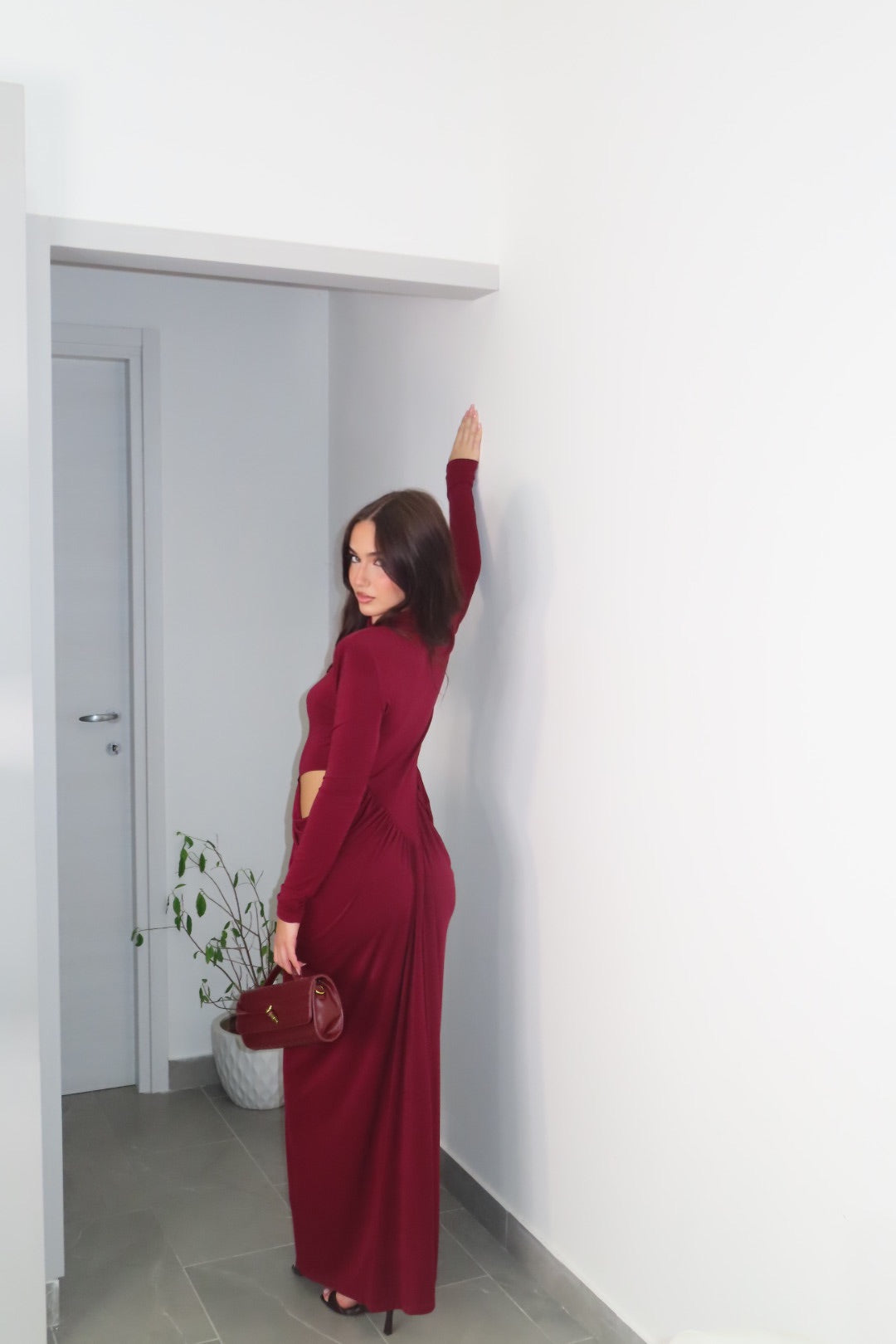 Maxi Dress Natalie marrone bordeaux nero