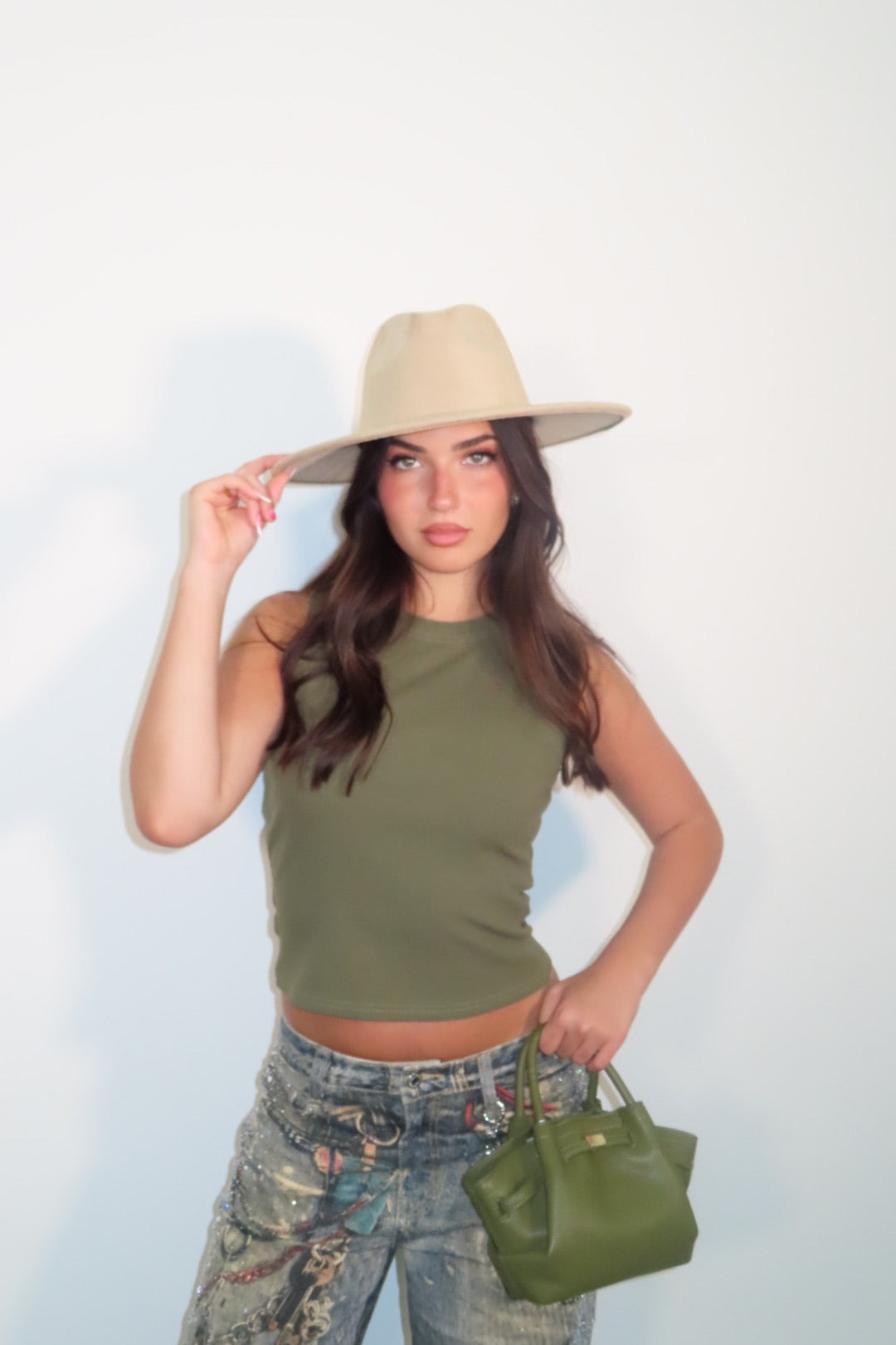 Canotta Basic Costine Bianca Verde Marrone
