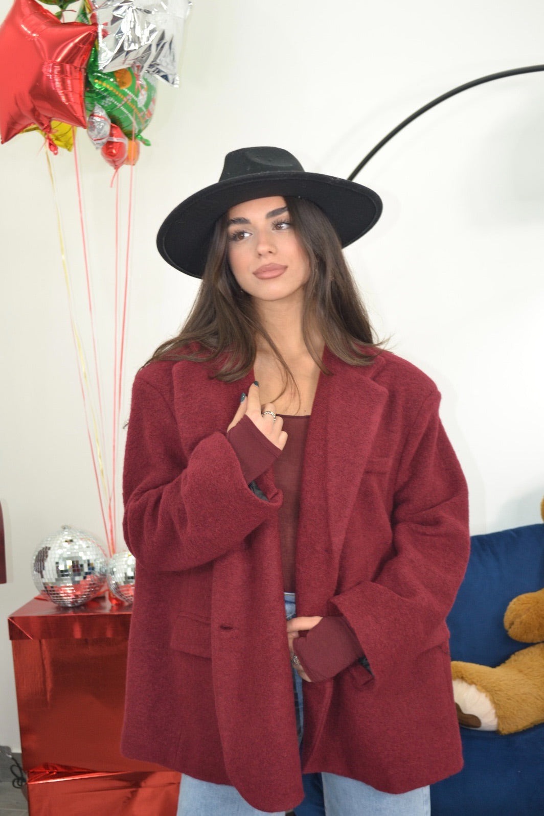 Blazer Cappotto Bouclè Bordeaux