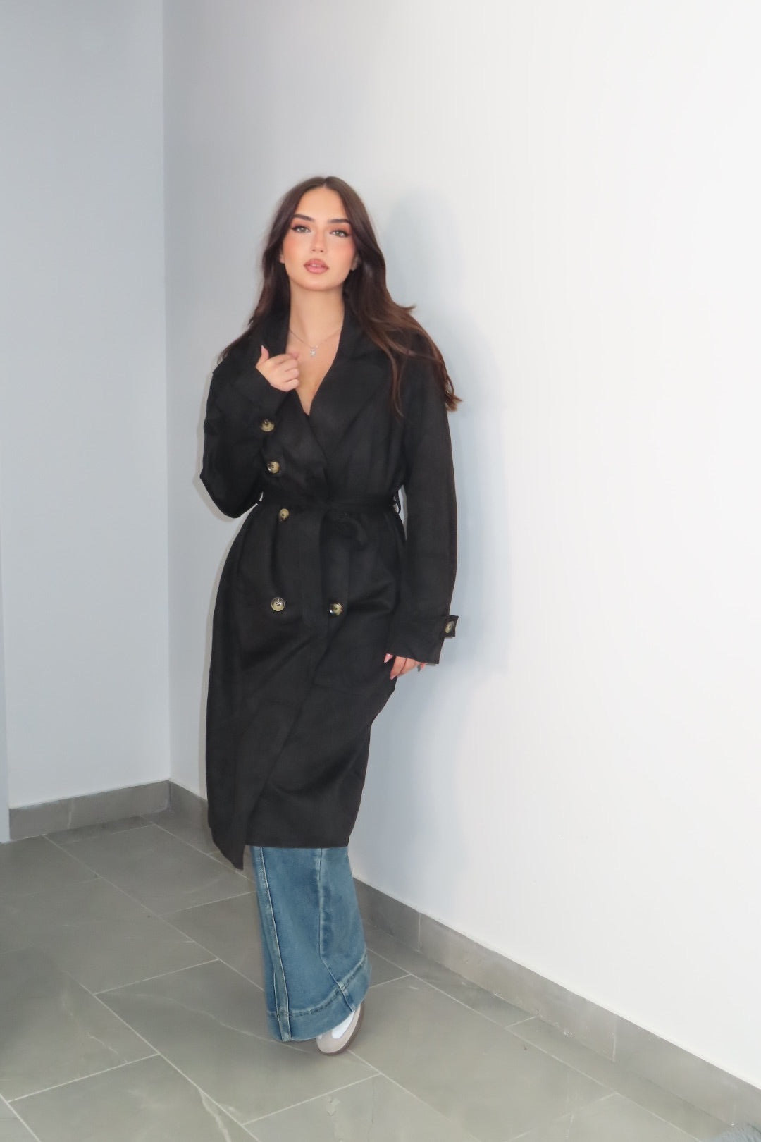 Trench Scamosciato Beige Panna Nero