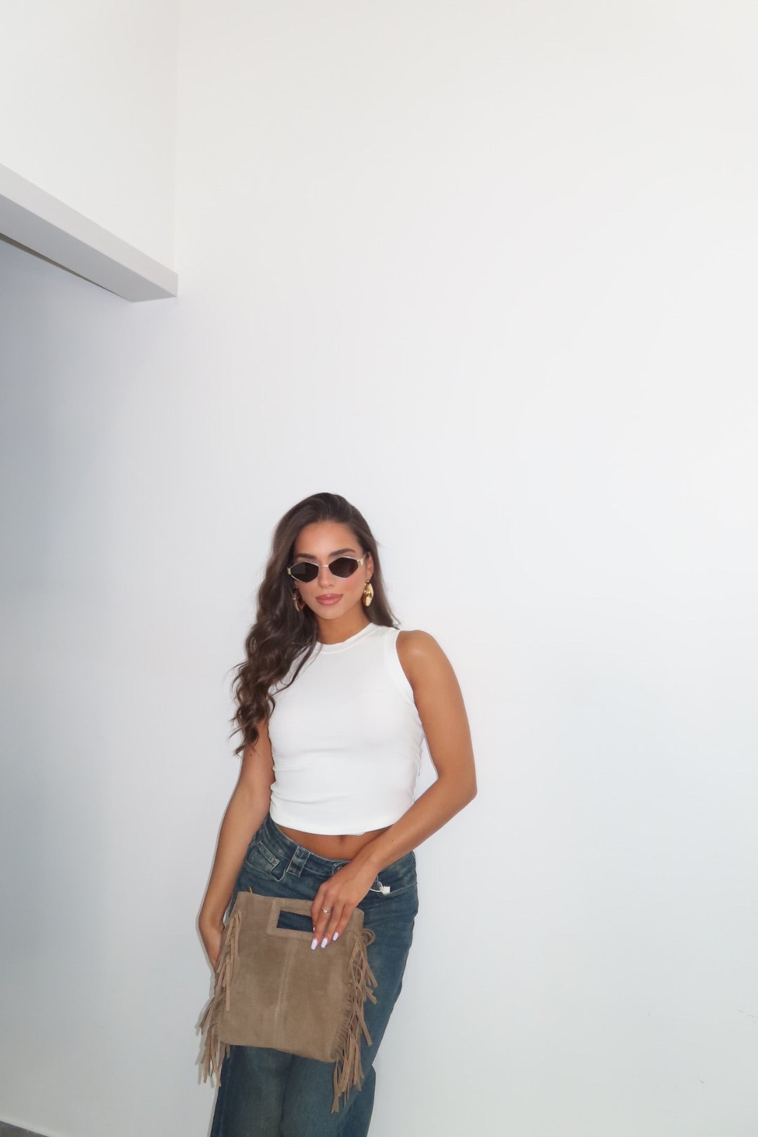Canotta Basic Costine Bianca Verde Marrone