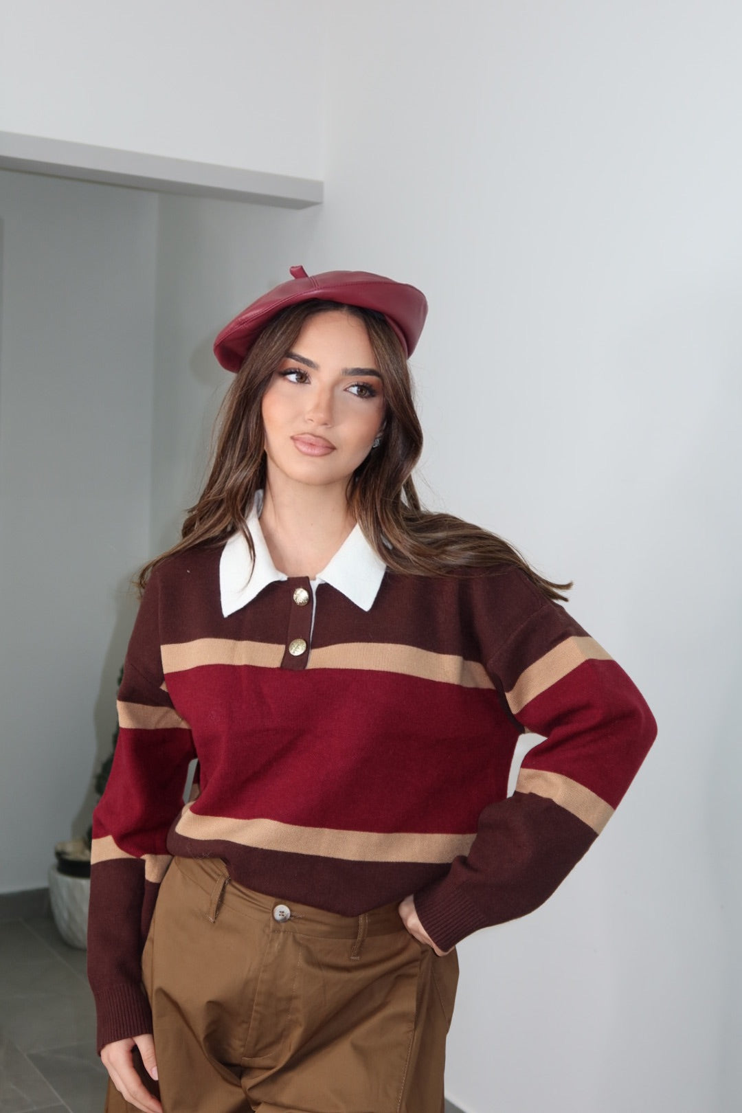 Pull Righe Marrone bordeaux