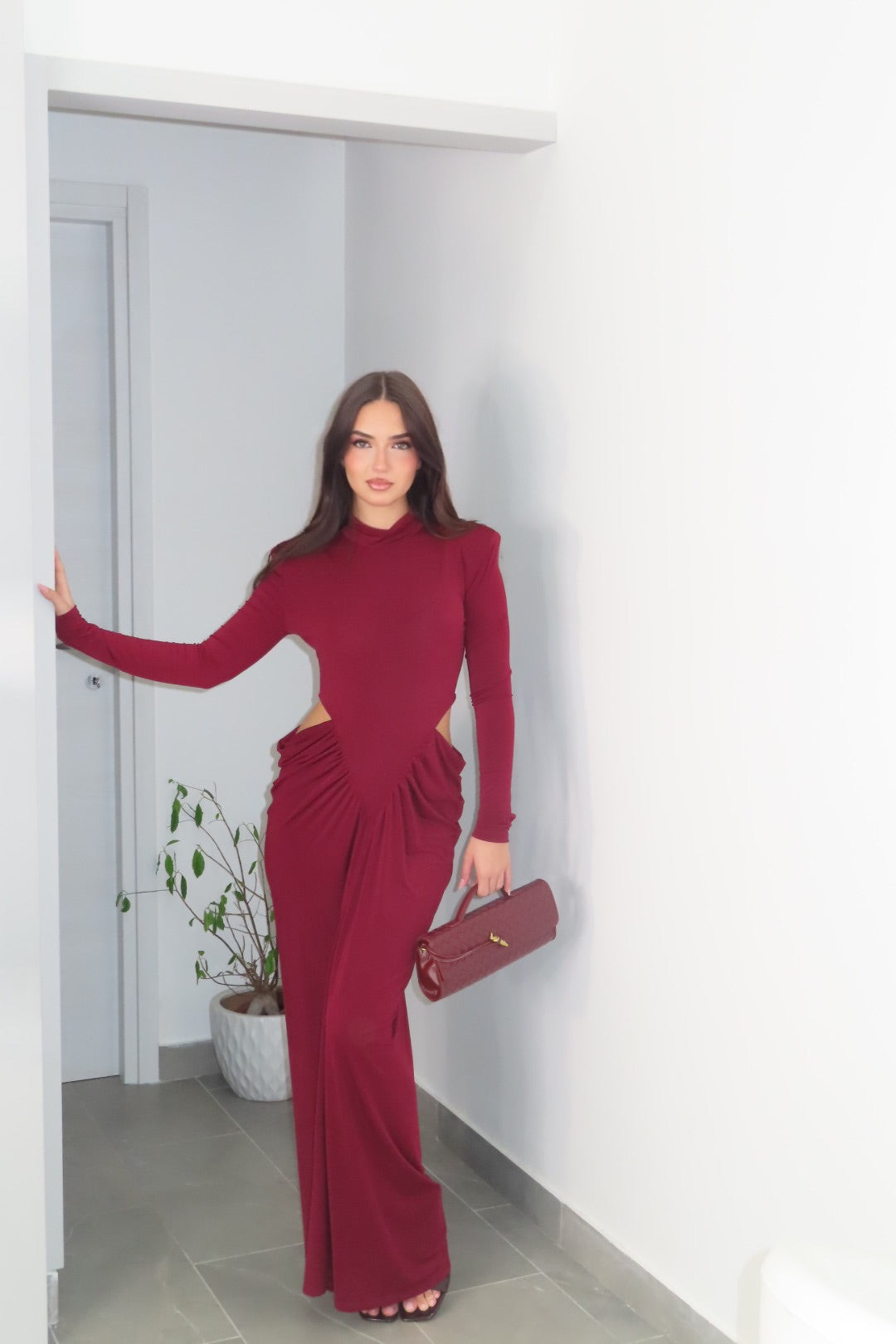 Maxi Dress Natalie marrone bordeaux nero
