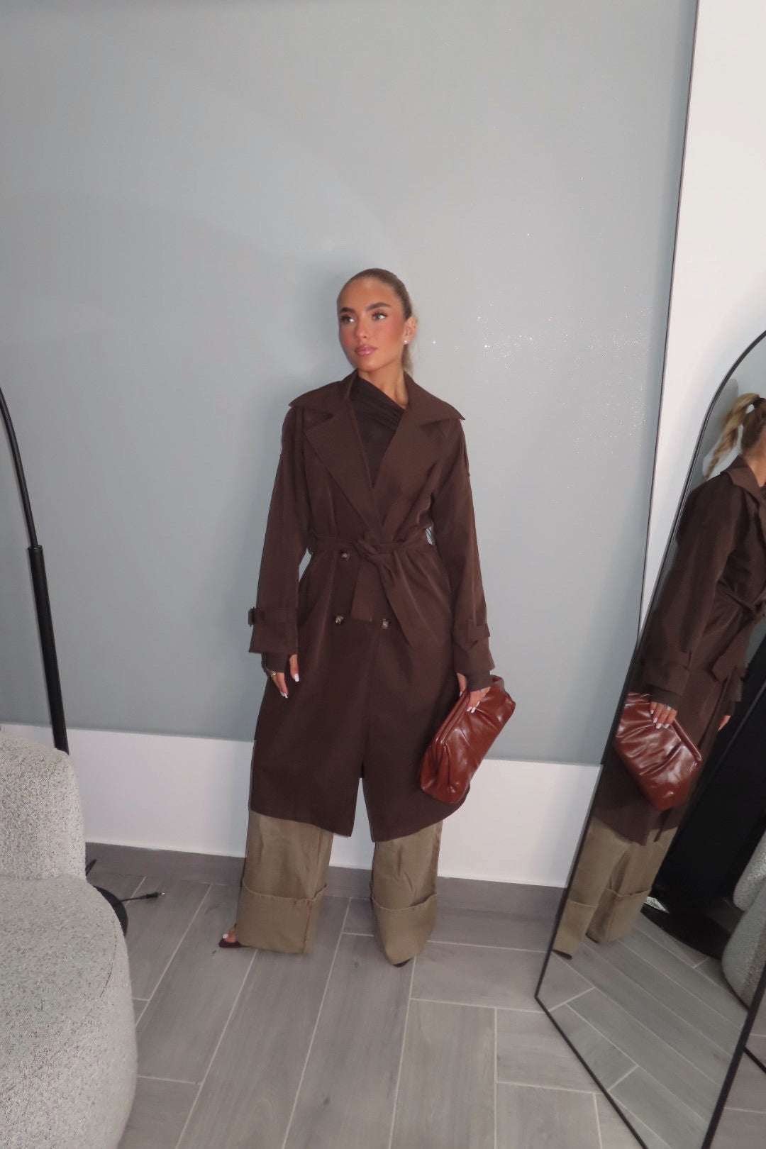 Trench Lungo Marrone e beige