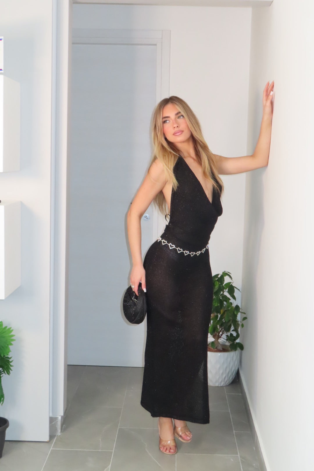 Maxi Dress Filo Lurex Nero