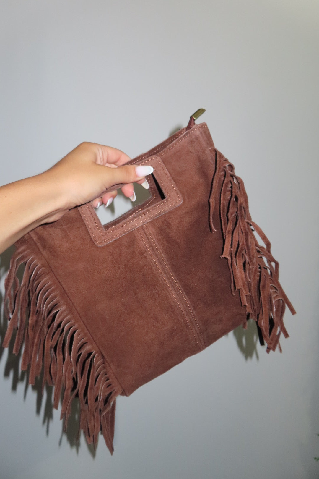 Borsa Camoscio Frange Marrone e Tortora nera Marrone chiaro