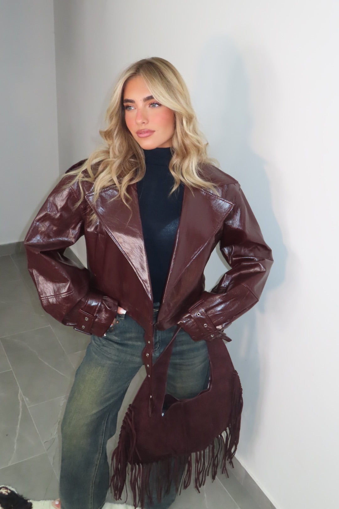 Chiodo Vernice Marrone e Bordeaux