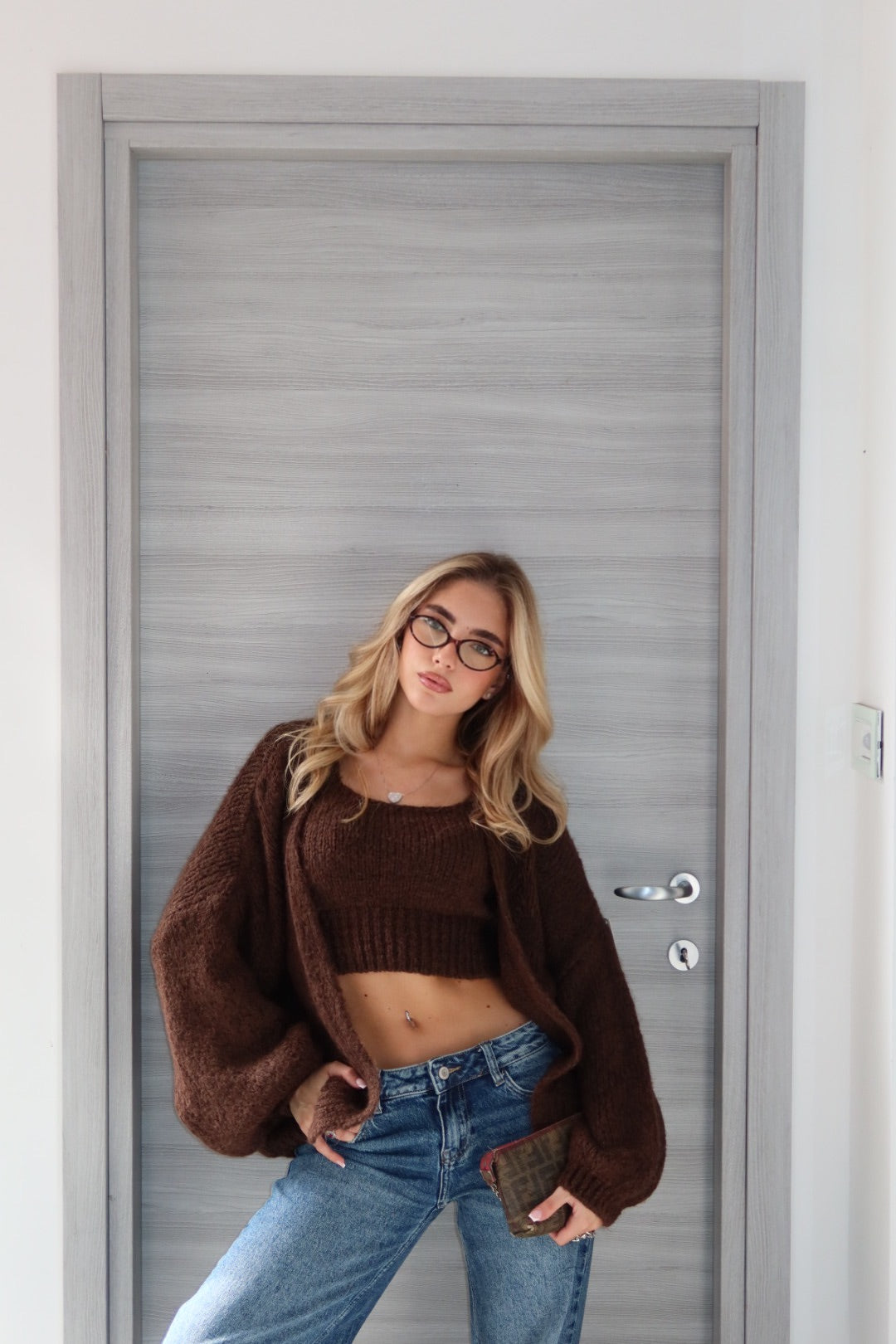 Cardigan e Top Trilly Marrone Bordeaux Beig Nero Grey Bianco