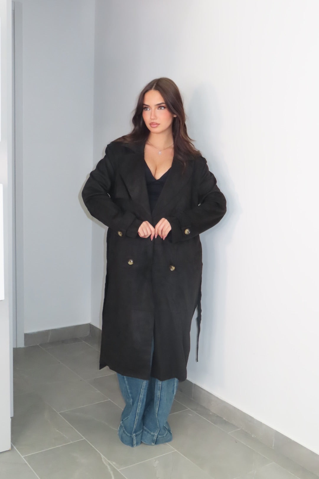Trench Scamosciato Beige Panna Nero