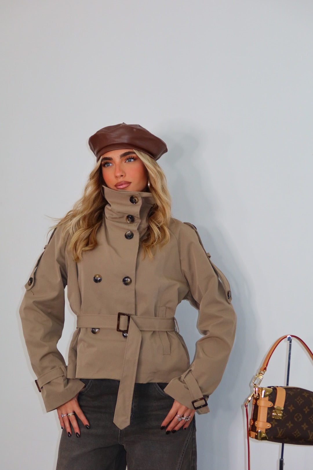 Trench storm nero beige verde e marrone