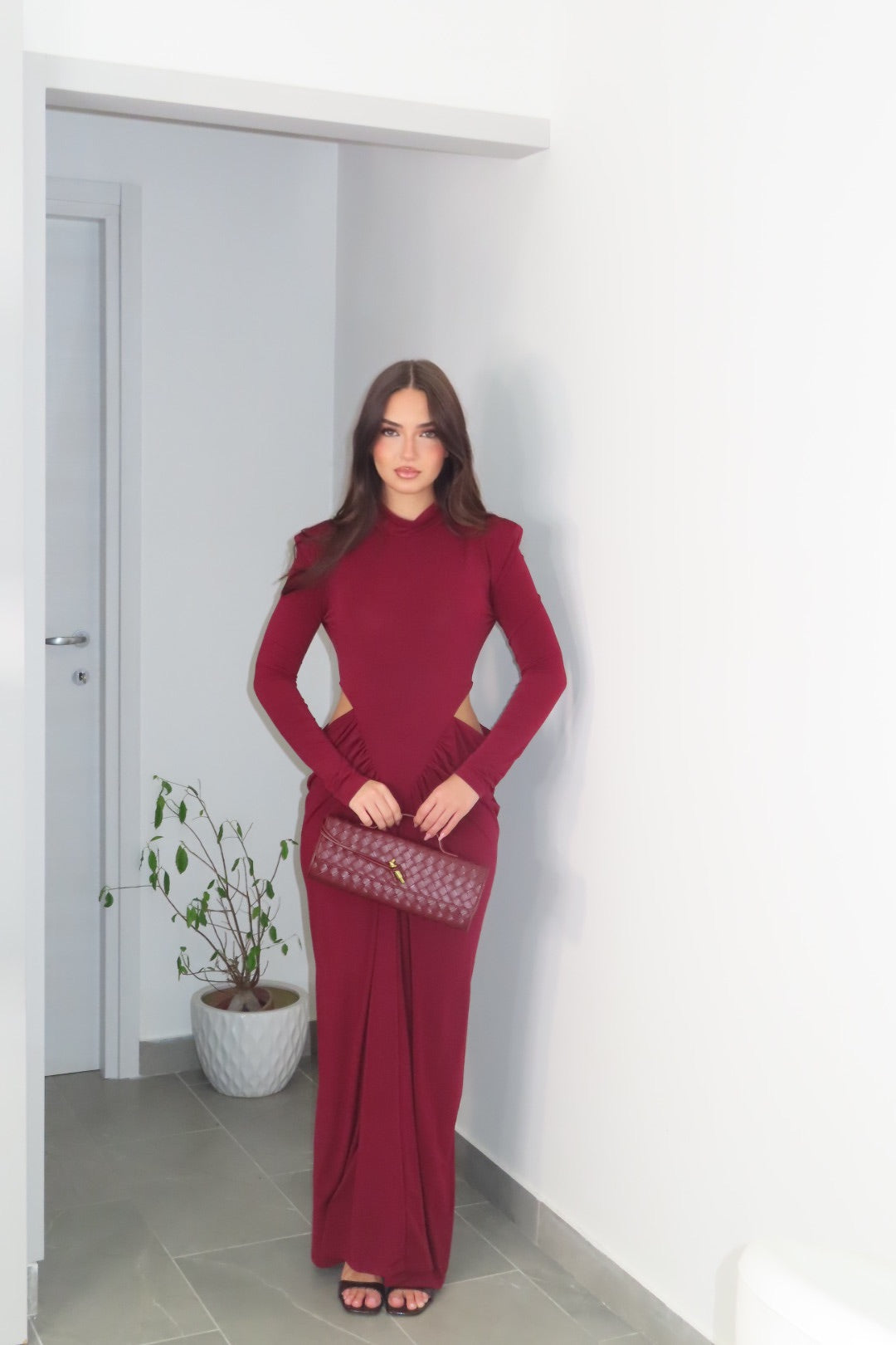 Maxi Dress Natalie marrone bordeaux nero