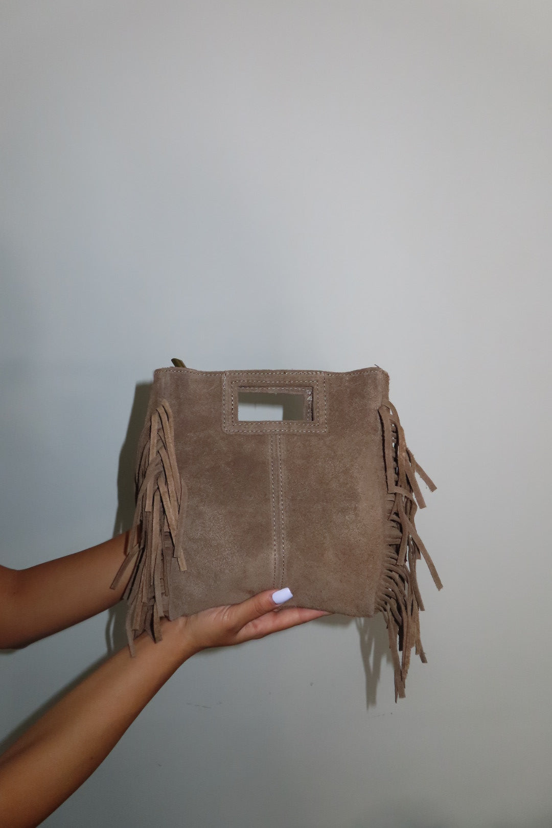 Borsa Camoscio Frange Marrone e Tortora nera Marrone chiaro