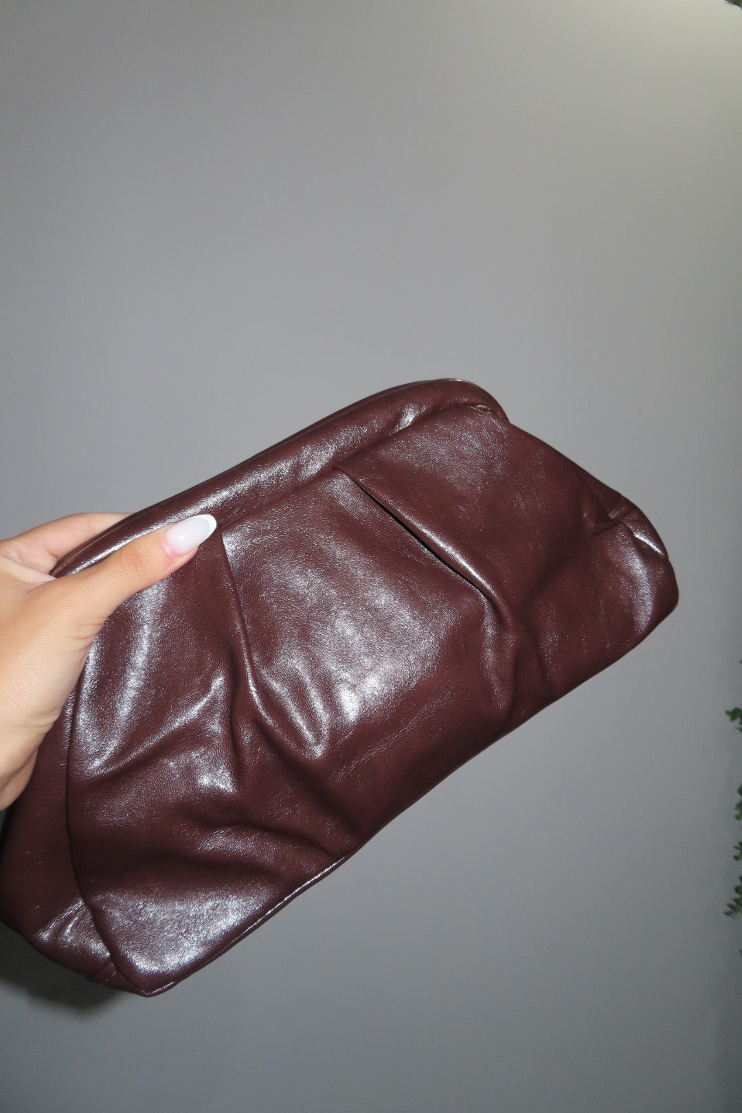 Clutch Con Tracolla Marrone Cuoio Bordeaux Nera