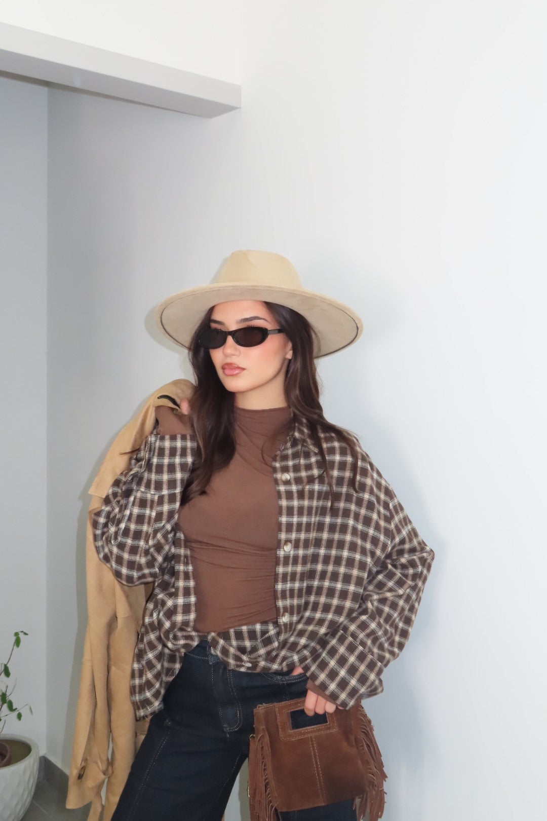Trench Scamosciato Beige Panna Nero