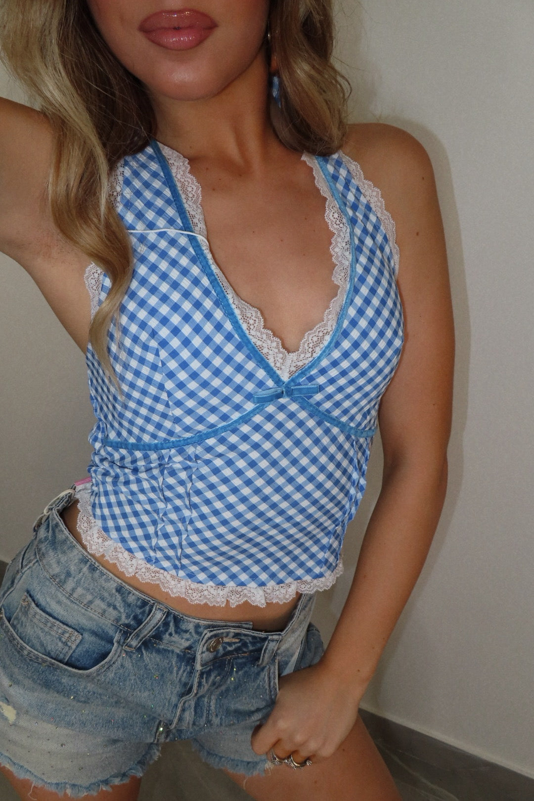 Top quadretti Azzurro