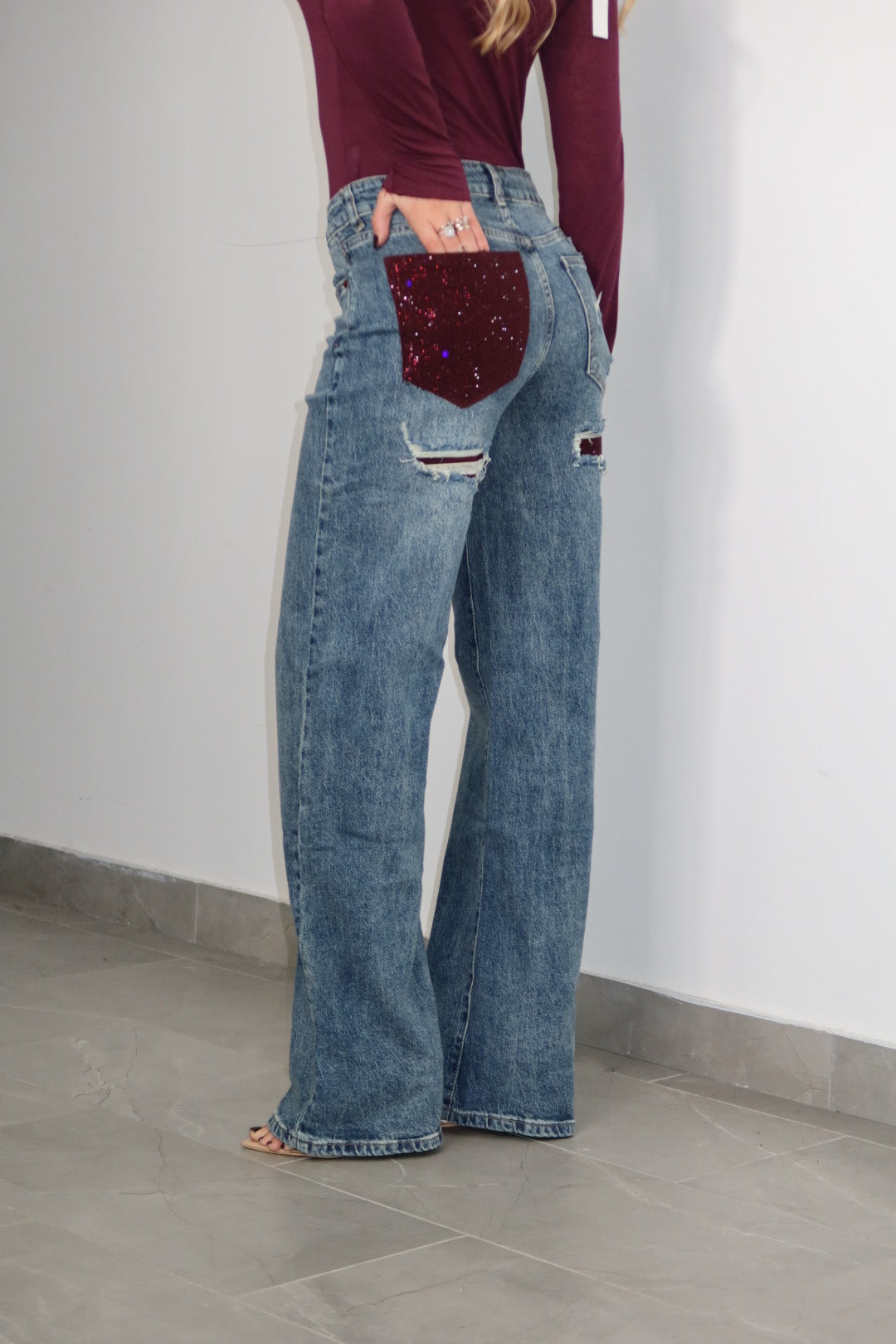 Jeans Burgundy Pocket