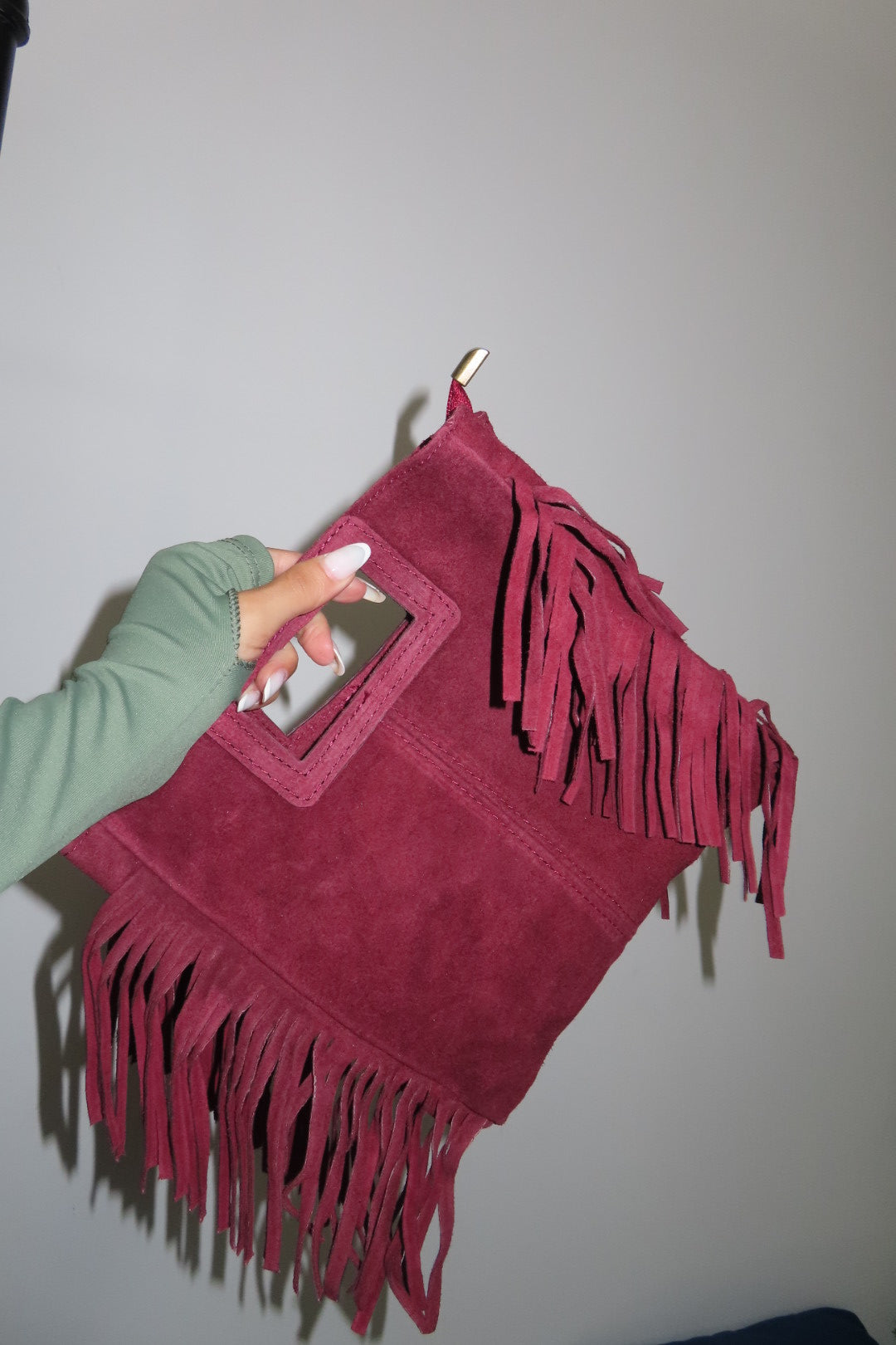 Borsa Camoscio Frange Marrone e Tortora nera Marrone chiaro