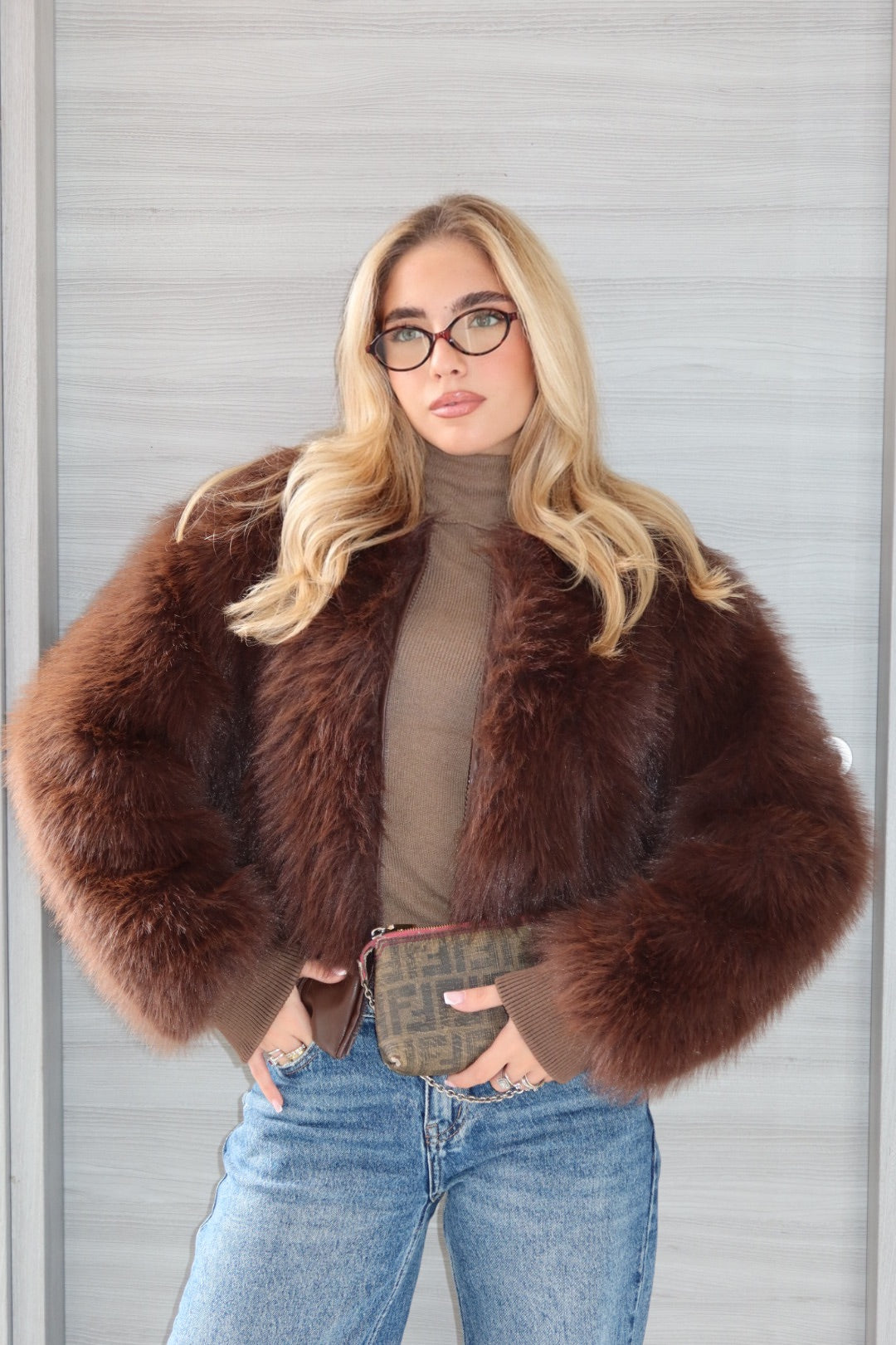 Eco Fur Bomber Marrone Black