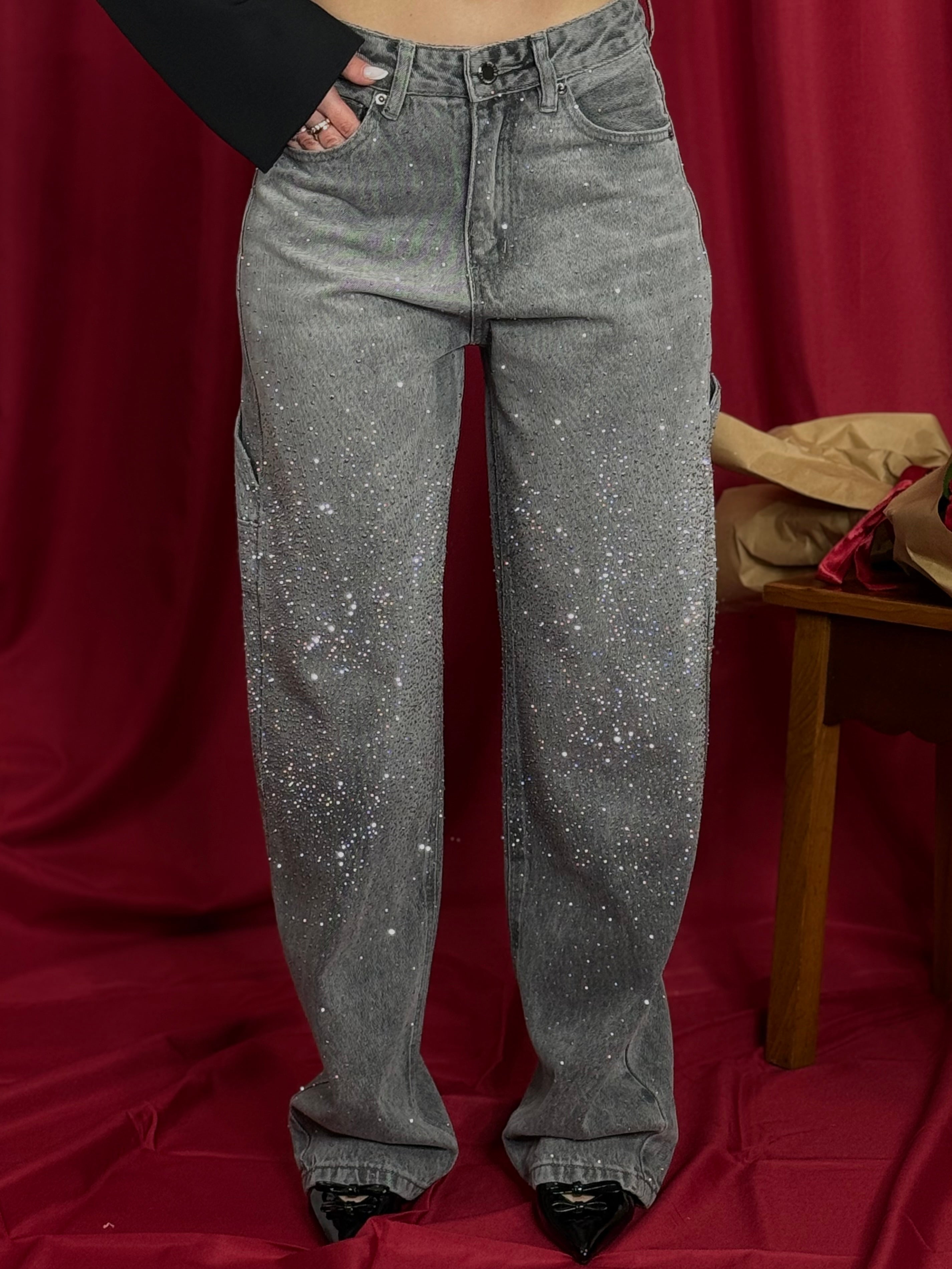 Jeans Lorella Grey Swarovski