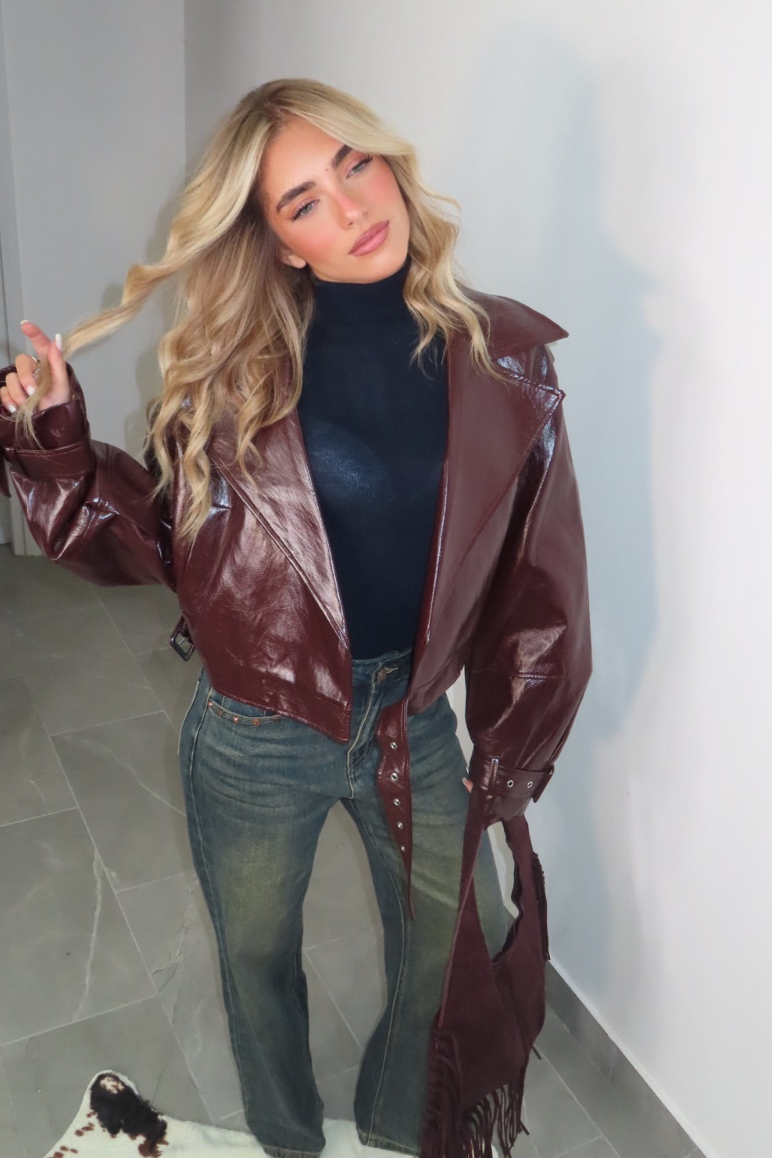 Chiodo Vernice Marrone e Bordeaux