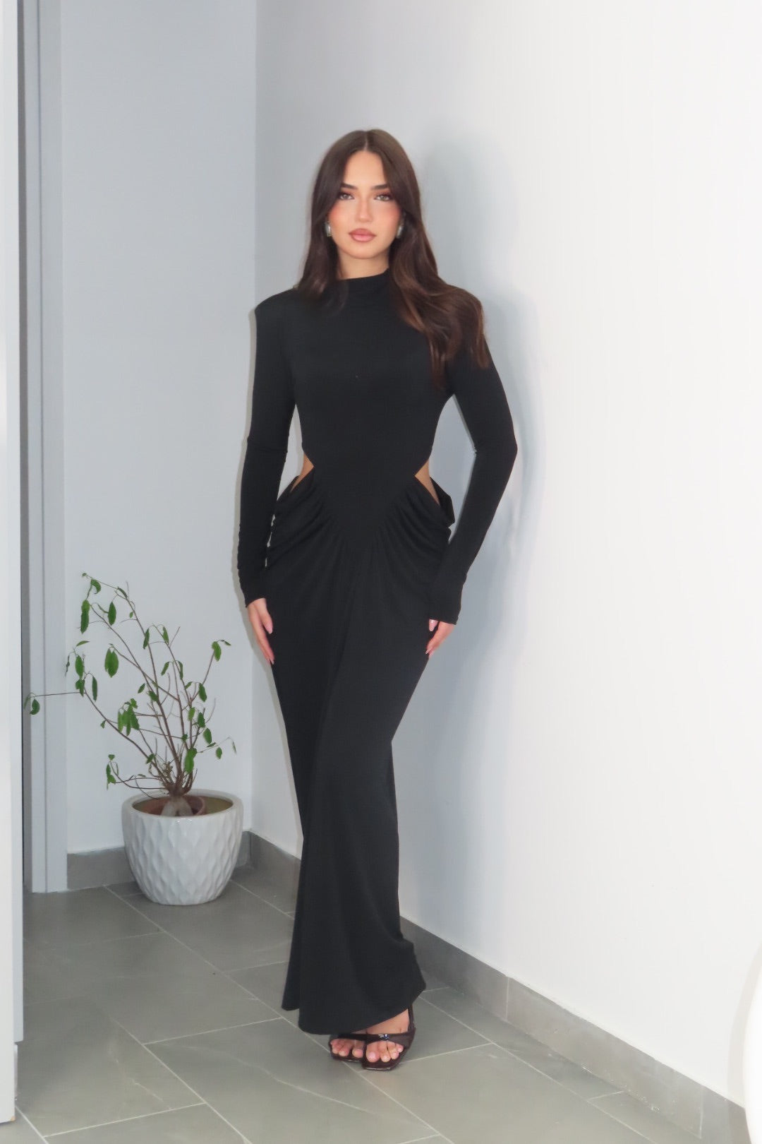 Maxi Dress Natalie marrone bordeaux nero