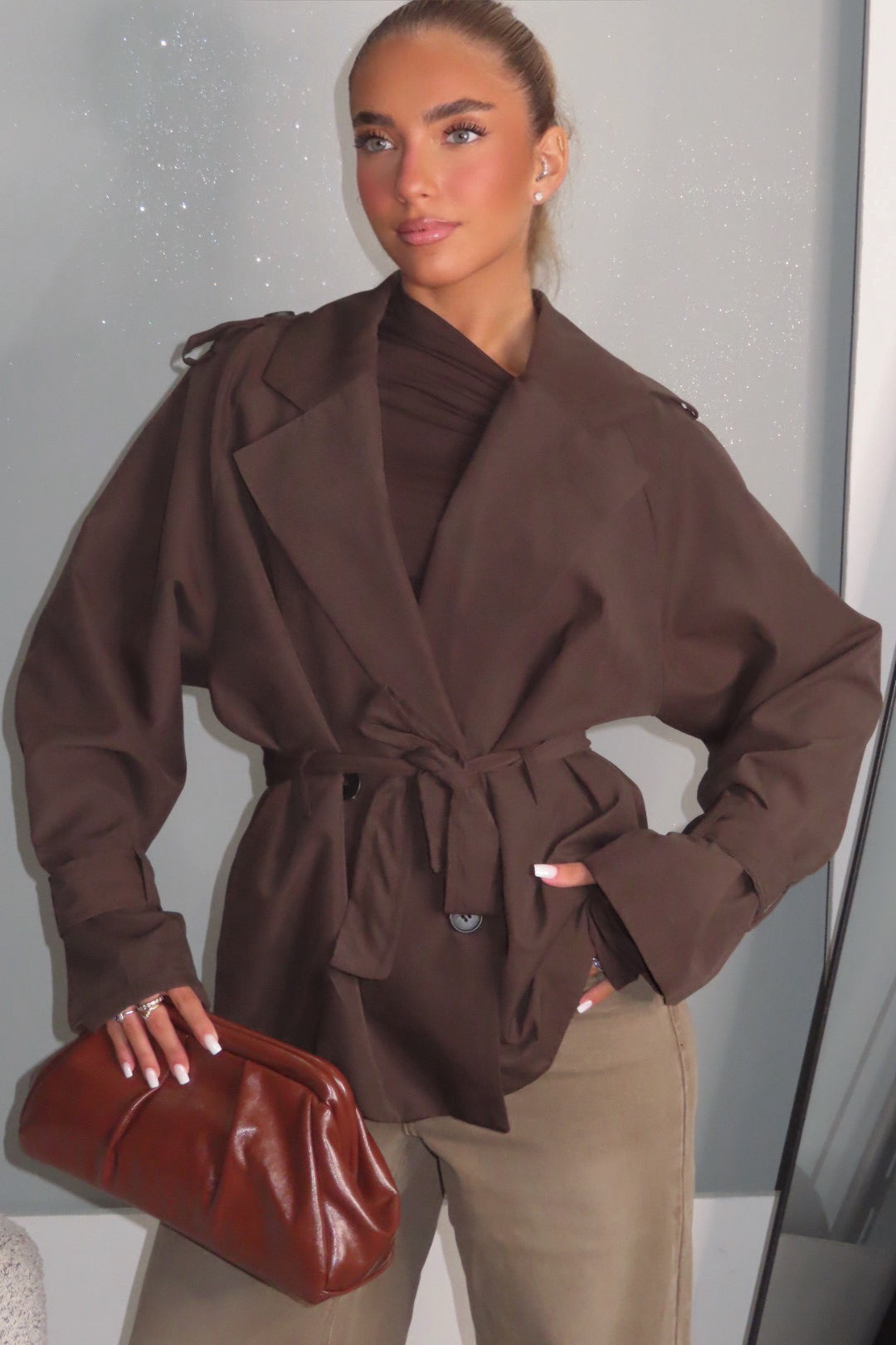Mini Trench Effetto Scamosciato Beige Bordeaux Marrone Nero