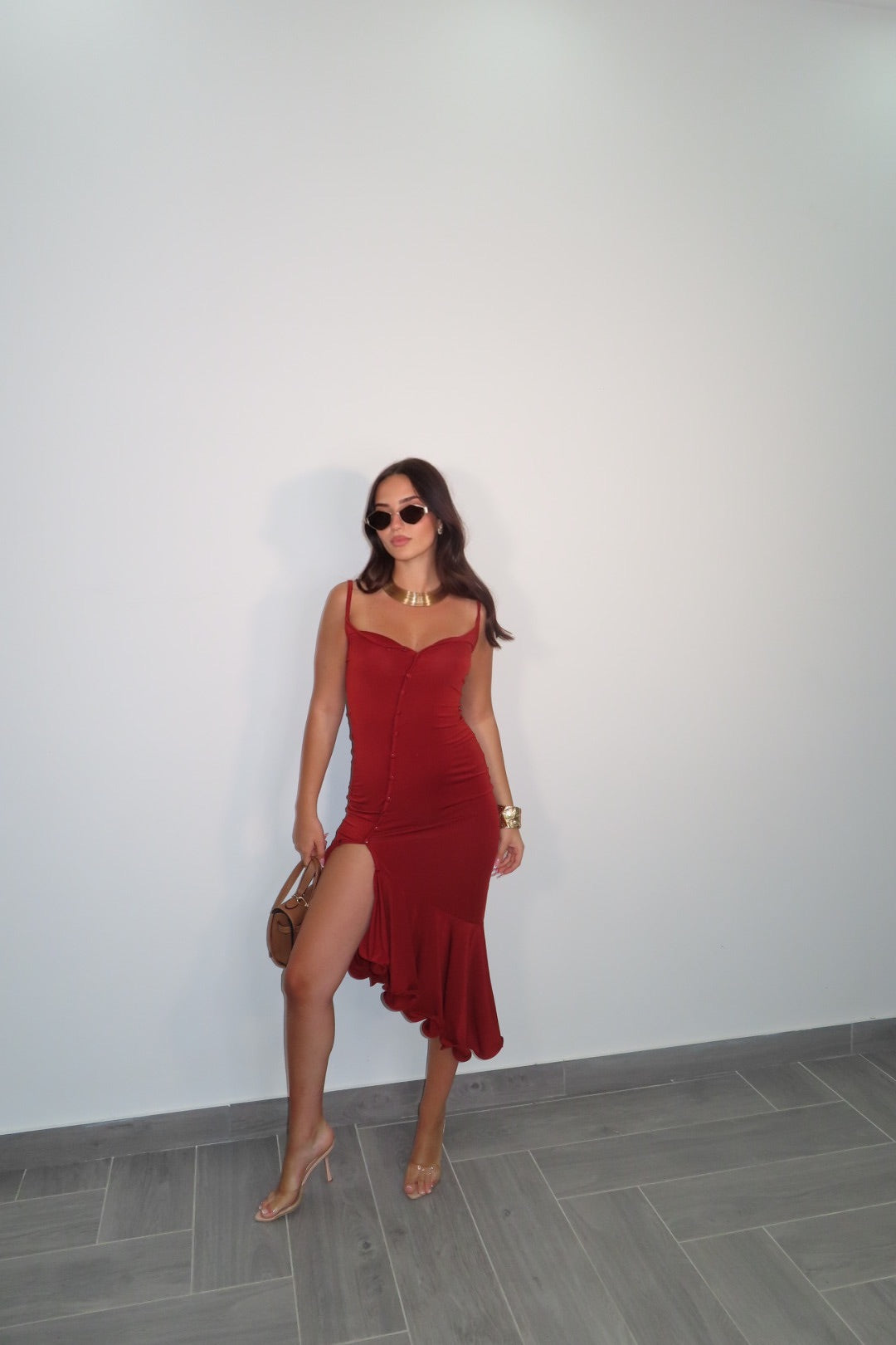 Maxi Dress Amour Nero ruggine marrone