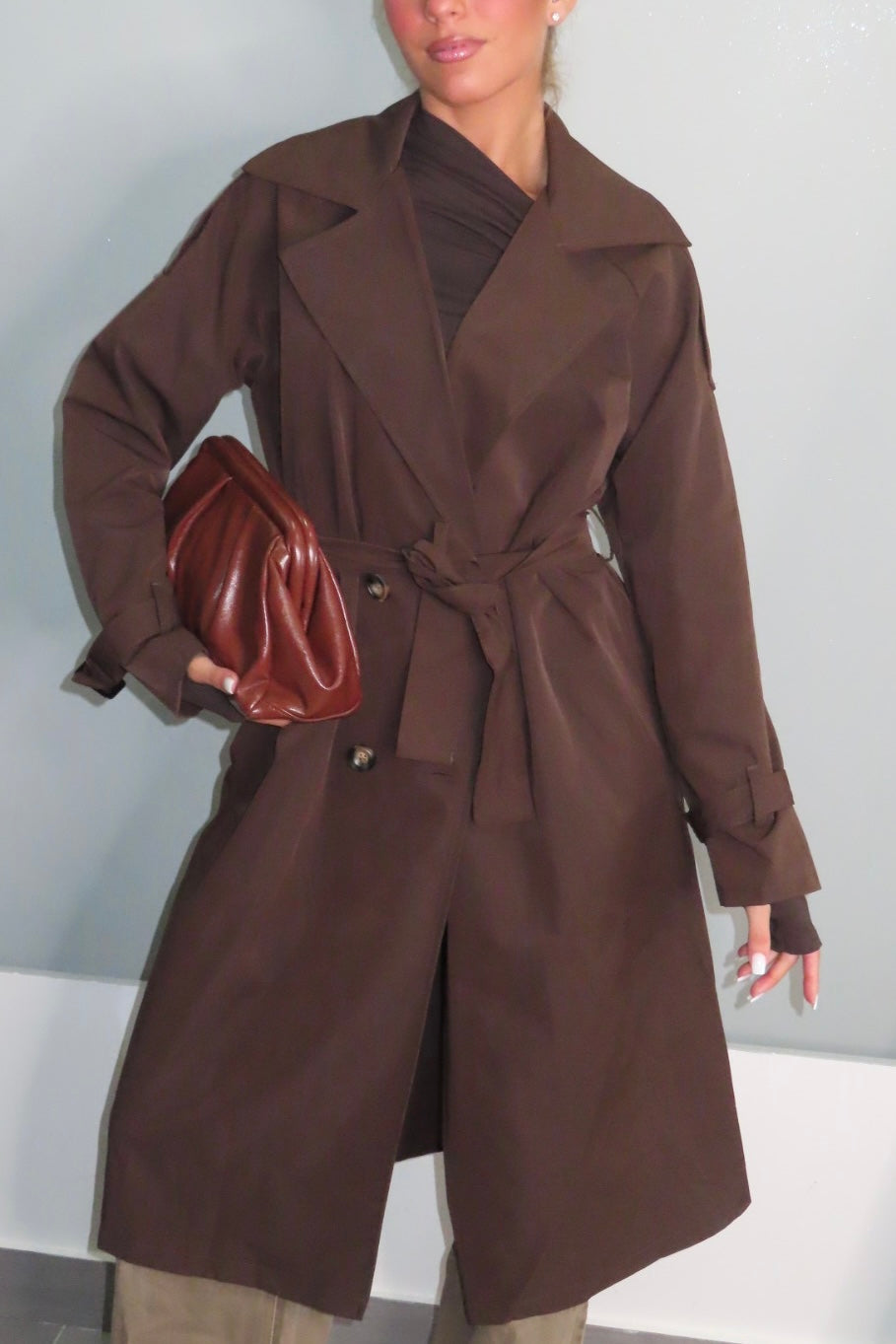 Trench Lungo Marrone e beige