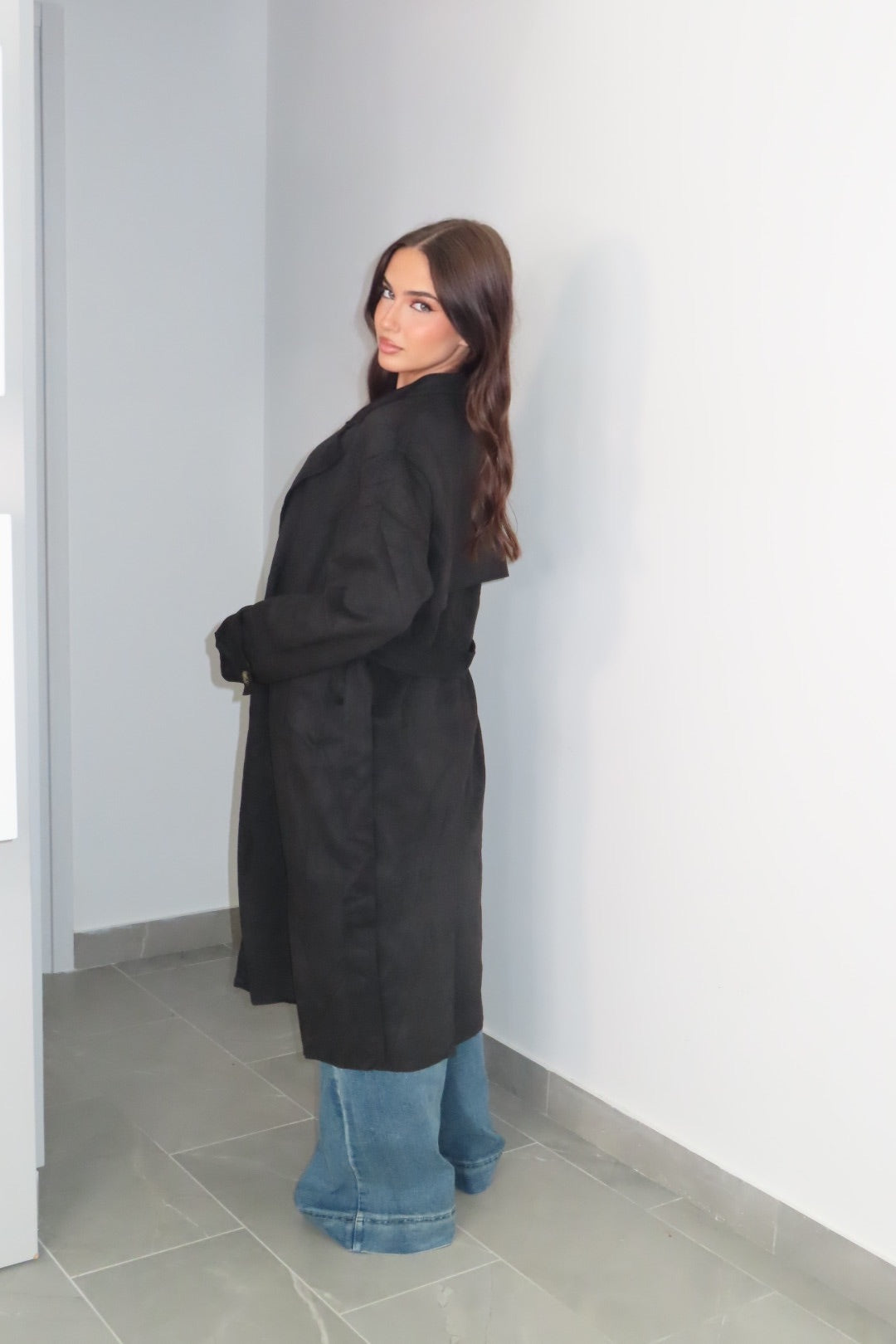 Trench Scamosciato Beige Panna Nero