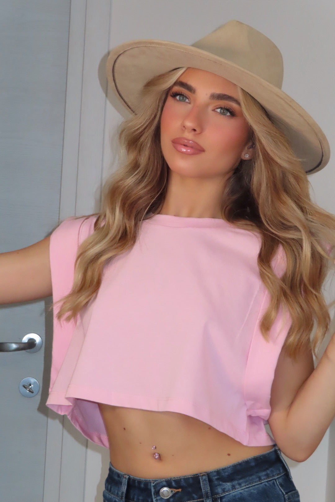T-Shirt BASIC Crop pink