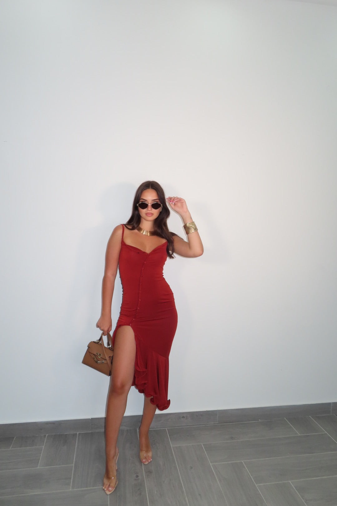 Maxi Dress Amour Nero ruggine marrone