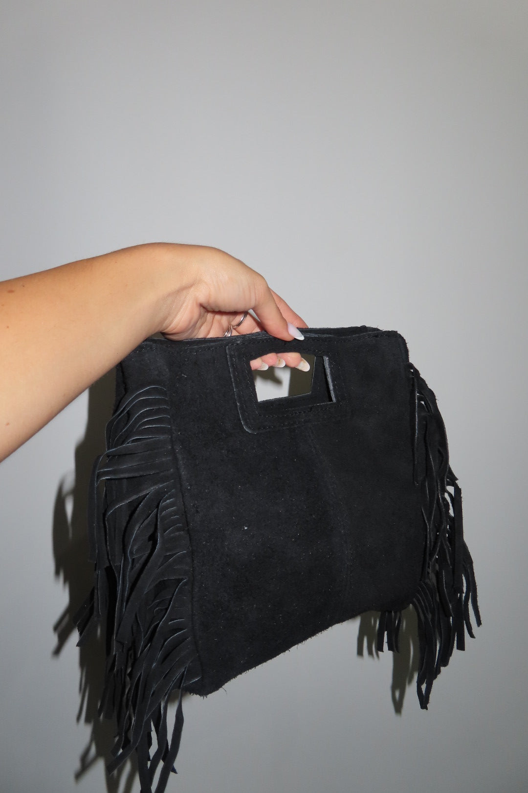 Borsa Camoscio Frange Marrone e Tortora nera Marrone chiaro