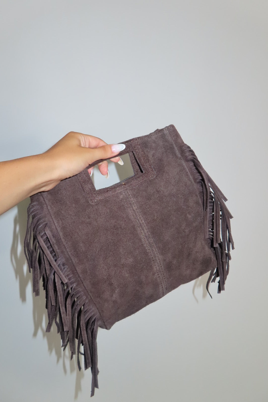 Borsa Camoscio Frange Marrone e Tortora nera Marrone chiaro