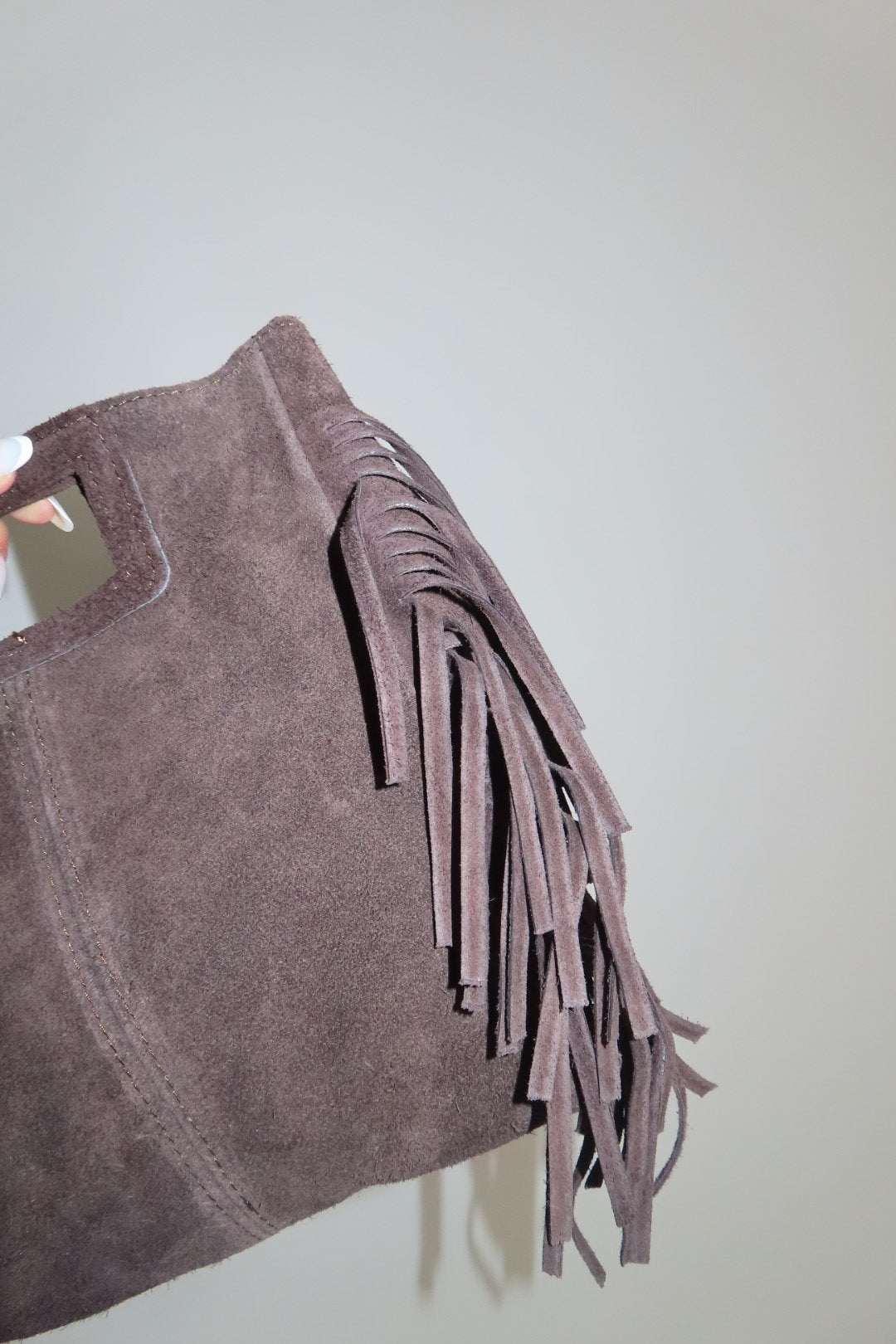 Borsa Camoscio Frange Marrone e Tortora nera Marrone chiaro