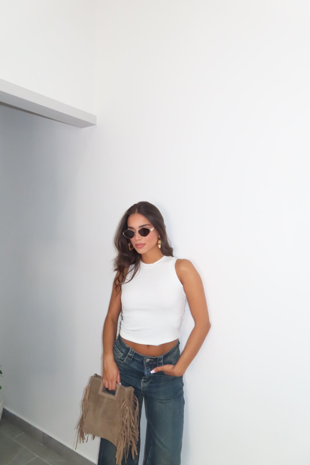 Canotta Basic Costine Bianca Verde Marrone