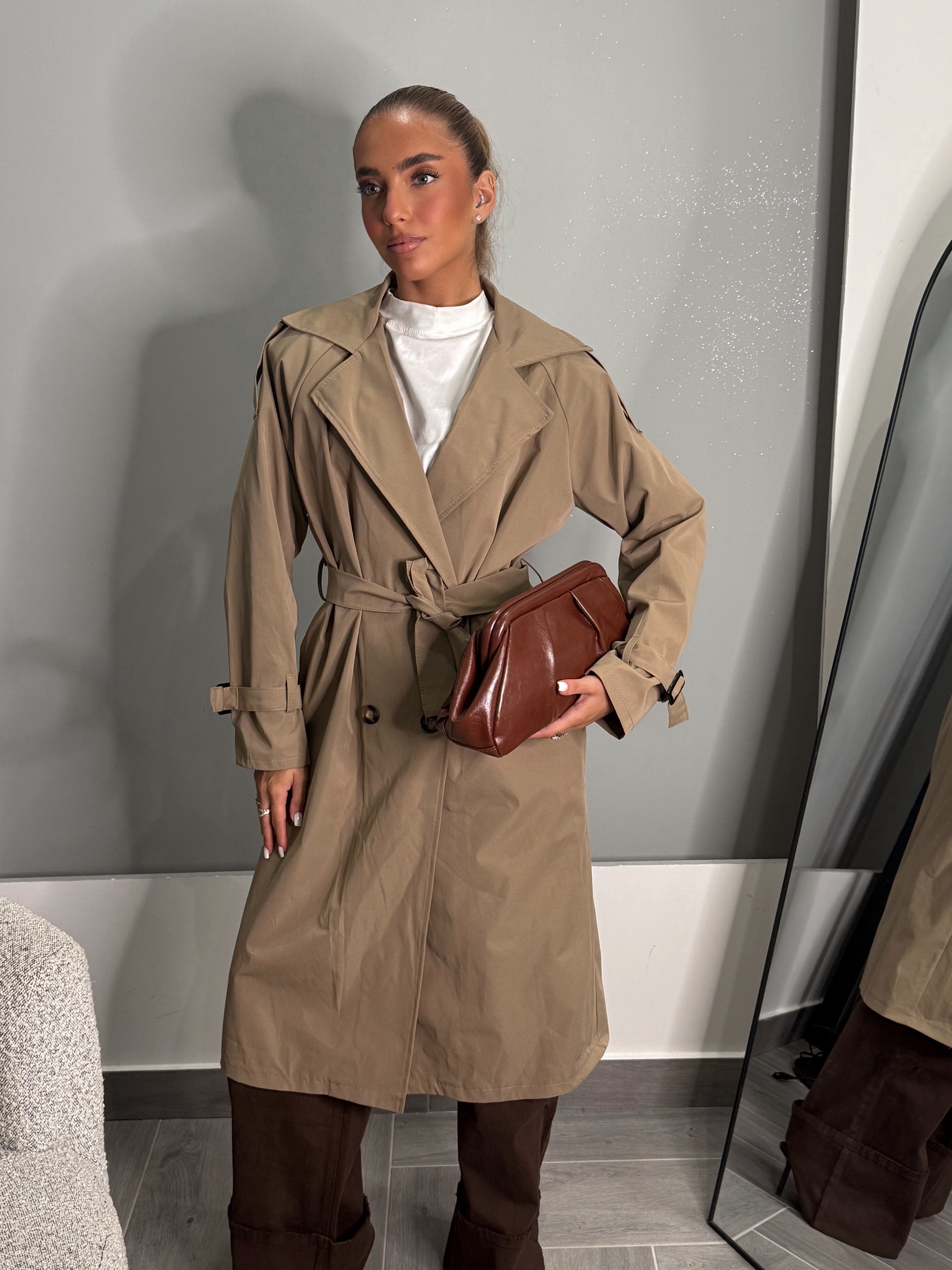 Trench Lungo Marrone e beige